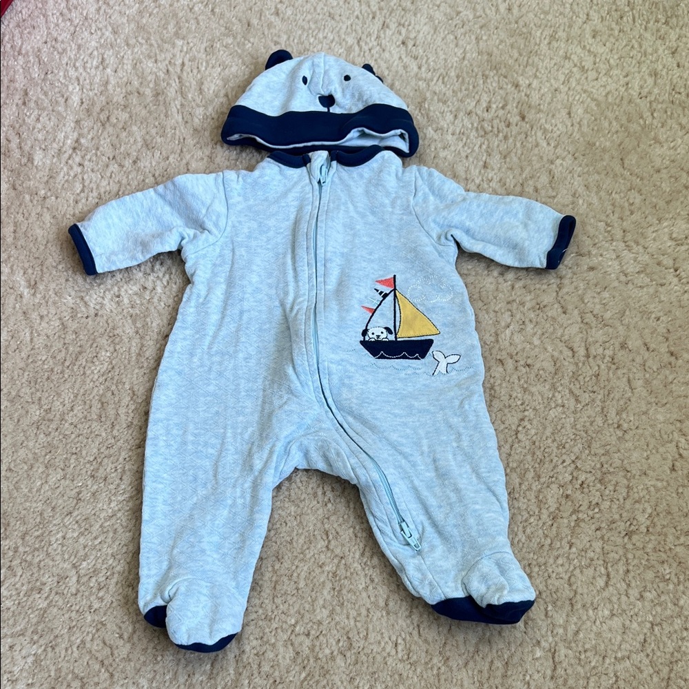 Little Me Light Blue Sailboat Footie